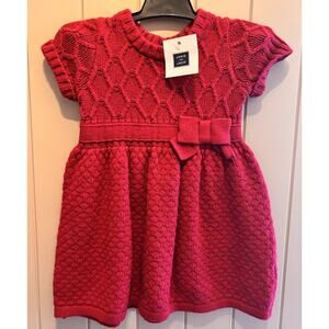 NWT Janie and Jack Short Sleeve Knit Sweater Dress Maroon Burgundy 12-18mo